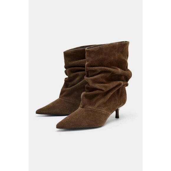 ZARA RUFFLED SPLIT SUEDE ANKLE BOOTS - Picture 1 of 6